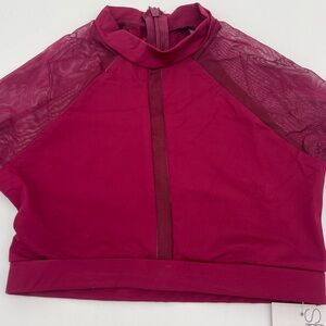 Burgundy Sheer Sleeve Fitted Dance Leo Crop Top Girls size Small New With Tags